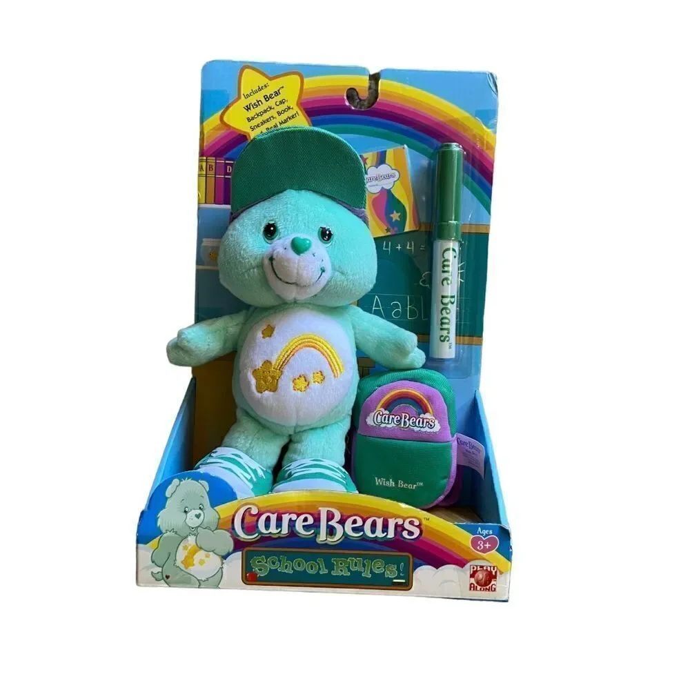 NWT Vtg 2005 Care Bear 8” Play Along Toys Wish Bear School Rules Stuffed Animal